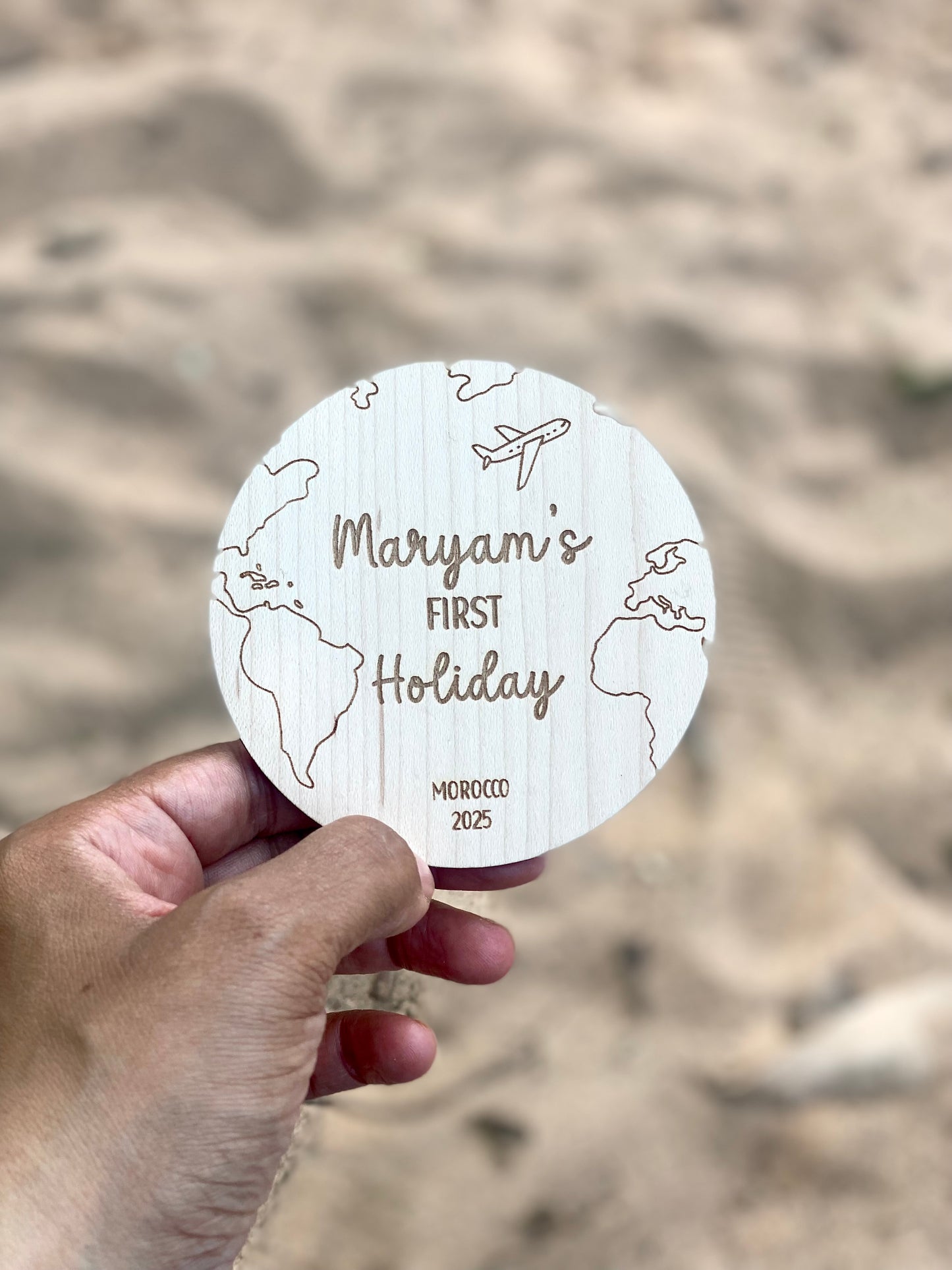 Personalised First Holiday Wooden Plaque