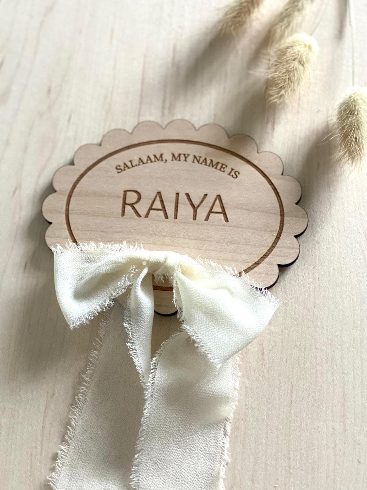 Salaam, My Name is - Scallop Edge Oval - Birth Announcement Plaque