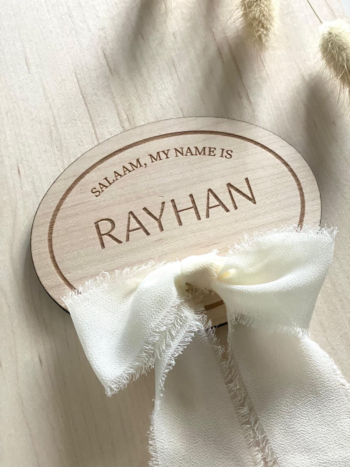 Salaam, My Name Is - Oval Birth Announcement Plaque