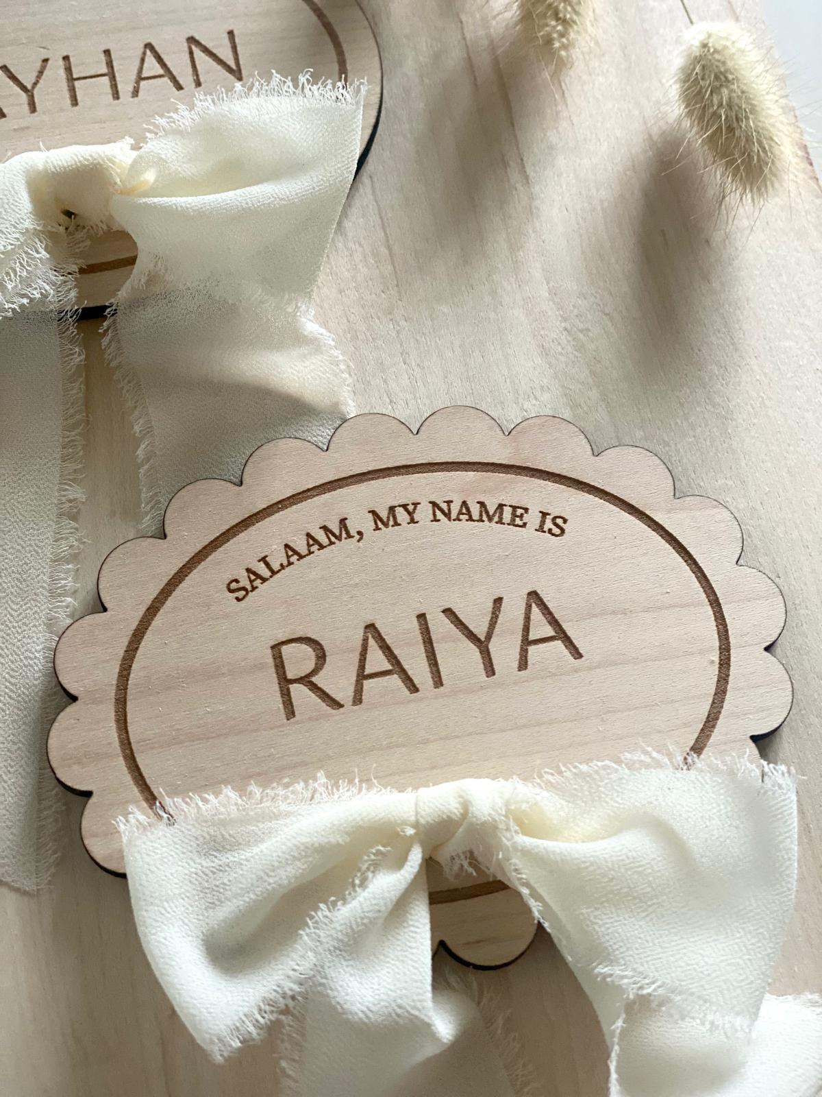 Salaam, My Name is - Scallop Edge Oval - Birth Announcement Plaque