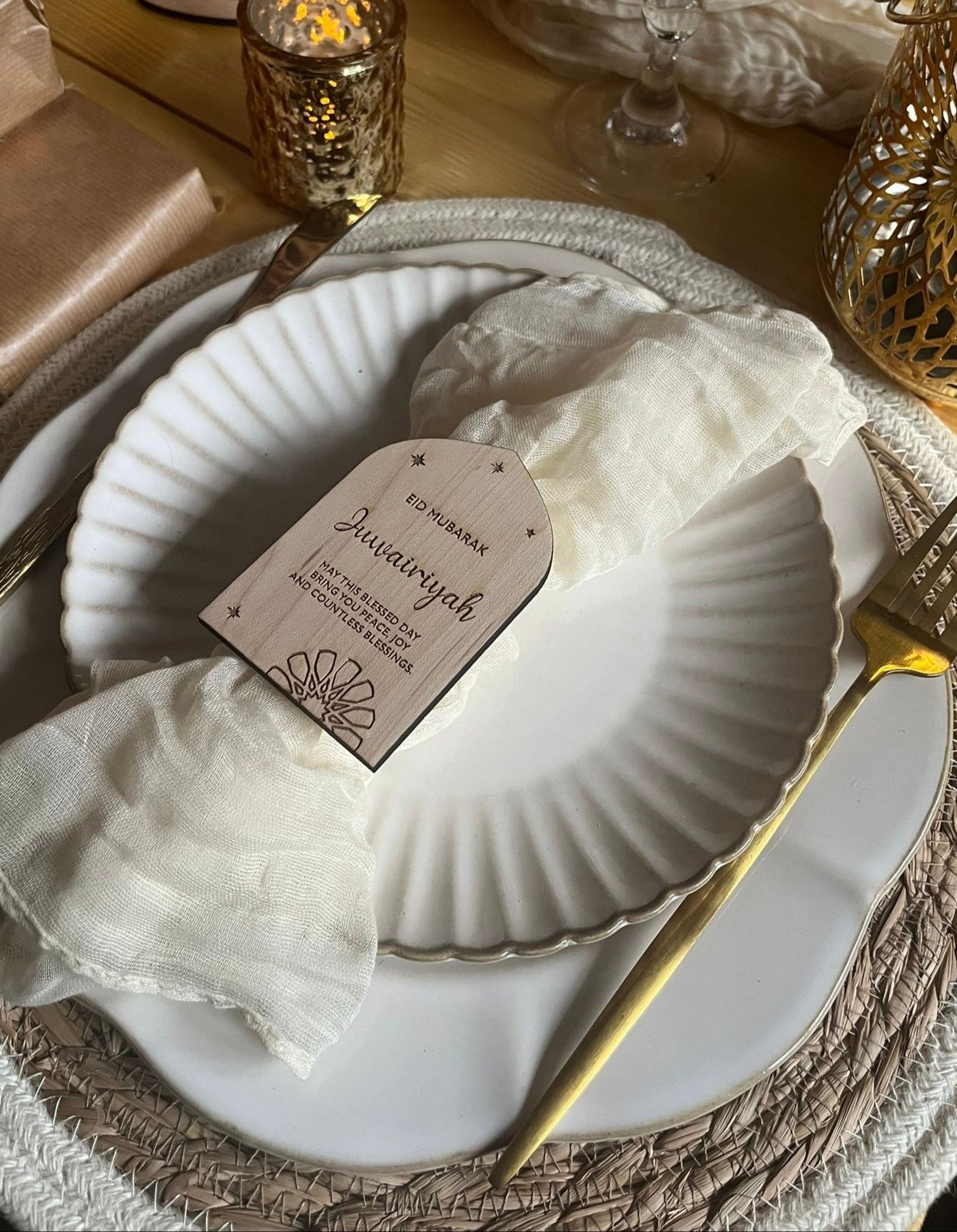 Personalised Wooden Eid Place Card