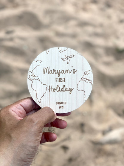 Personalised First Holiday Wooden  Plaque