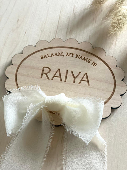 Salaam, My Name is - Scallop Edge  Oval - Birth Announcement Plaque