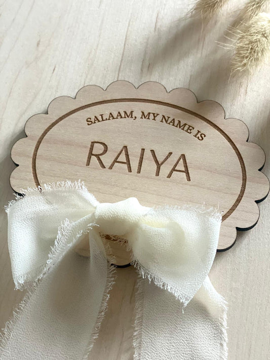 Salaam, My Name is - Scallop Edge  Oval - Birth Announcement Plaque